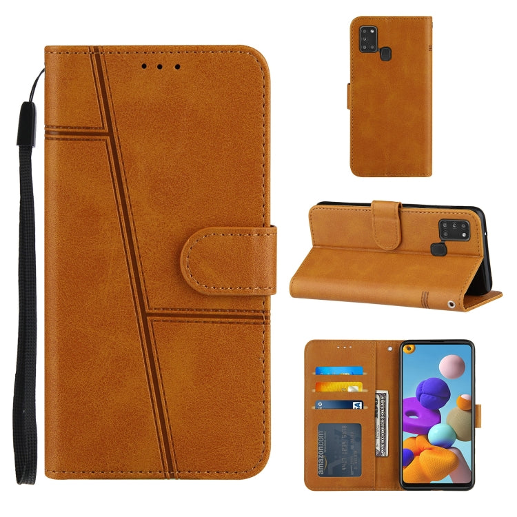 For Samsung Galaxy A21S Stitching Calf Texture Buckle Horizontal Flip Leather Case with Holder & Card Slots & Wallet & Lanyard