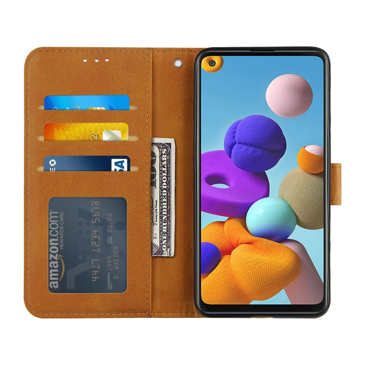 For Samsung Galaxy A21S Stitching Calf Texture Buckle Horizontal Flip Leather Case with Holder & Card Slots & Wallet & Lanyard