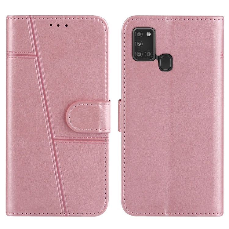 For Samsung Galaxy A21S Stitching Calf Texture Buckle Horizontal Flip Leather Case with Holder & Card Slots & Wallet & Lanyard