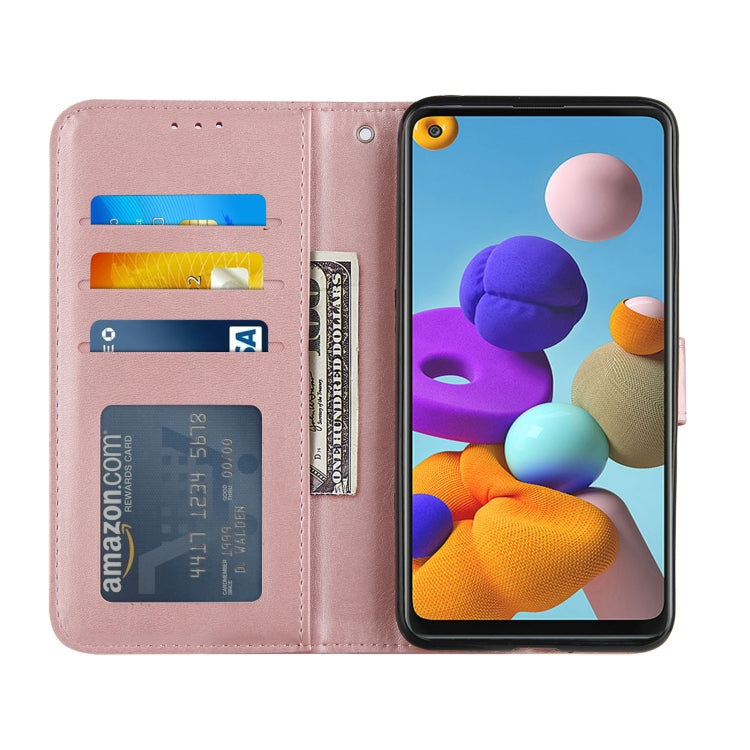 For Samsung Galaxy A21S Stitching Calf Texture Buckle Horizontal Flip Leather Case with Holder & Card Slots & Wallet & Lanyard