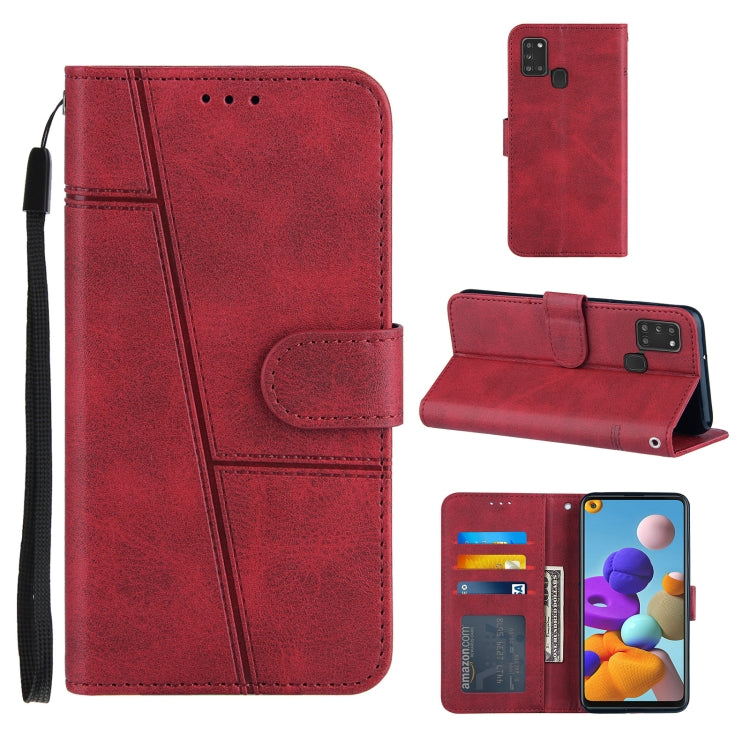 For Samsung Galaxy A21S Stitching Calf Texture Buckle Horizontal Flip Leather Case with Holder & Card Slots & Wallet & Lanyard