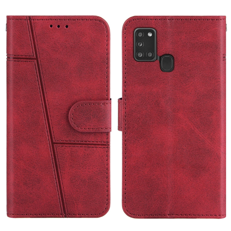 For Samsung Galaxy A21S Stitching Calf Texture Buckle Horizontal Flip Leather Case with Holder & Card Slots & Wallet & Lanyard