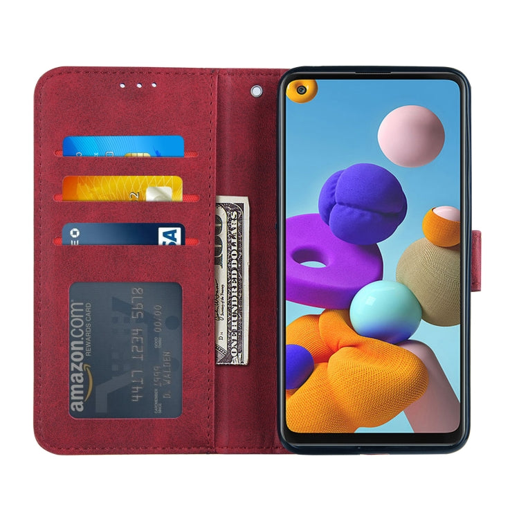 For Samsung Galaxy A21S Stitching Calf Texture Buckle Horizontal Flip Leather Case with Holder & Card Slots & Wallet & Lanyard