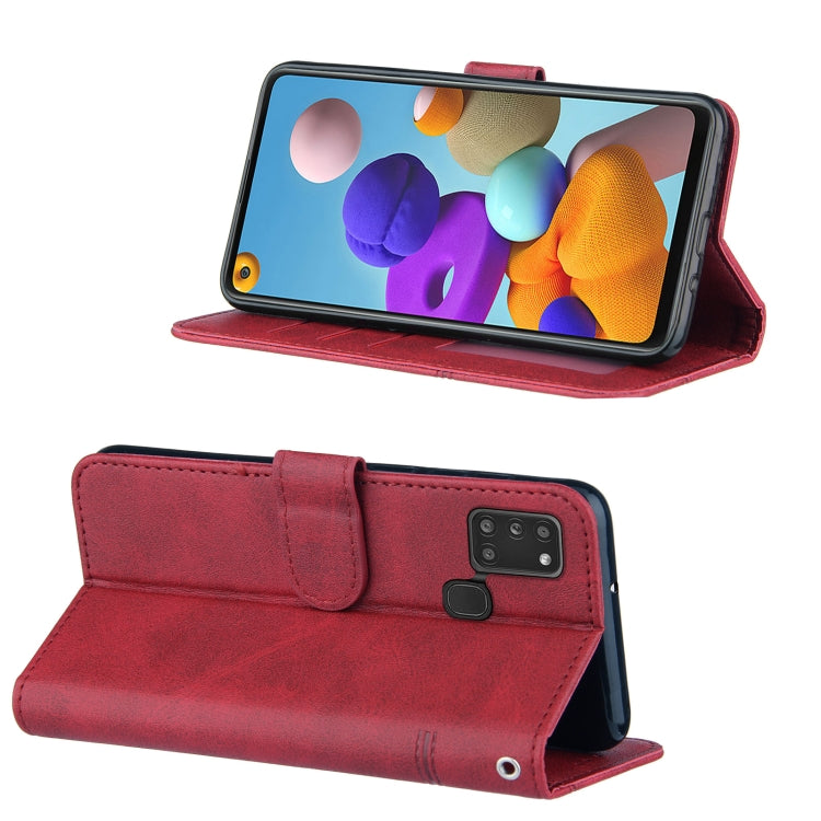 For Samsung Galaxy A21S Stitching Calf Texture Buckle Horizontal Flip Leather Case with Holder & Card Slots & Wallet & Lanyard