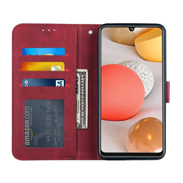 For Samsung Galaxy A42 5G Stitching Calf Texture Buckle Horizontal Flip Leather Case with Holder & Card Slots & Wallet & Lanyard