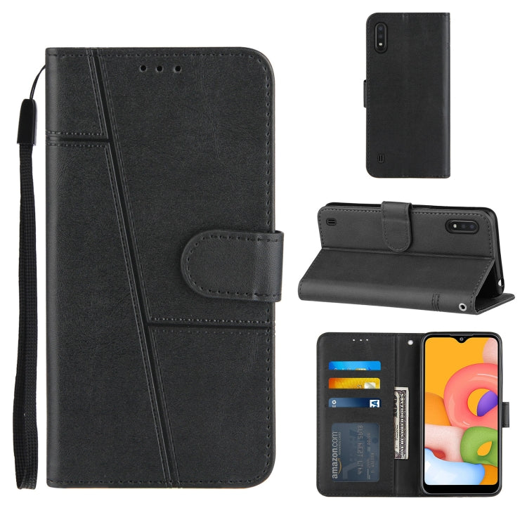 For Samsung Galaxy A01 Stitching Calf Texture Buckle Horizontal Flip Leather Case with Holder & Card Slots & Wallet & Lanyard