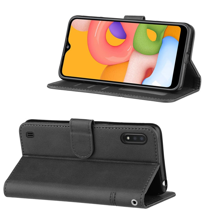 For Samsung Galaxy A01 Stitching Calf Texture Buckle Horizontal Flip Leather Case with Holder & Card Slots & Wallet & Lanyard