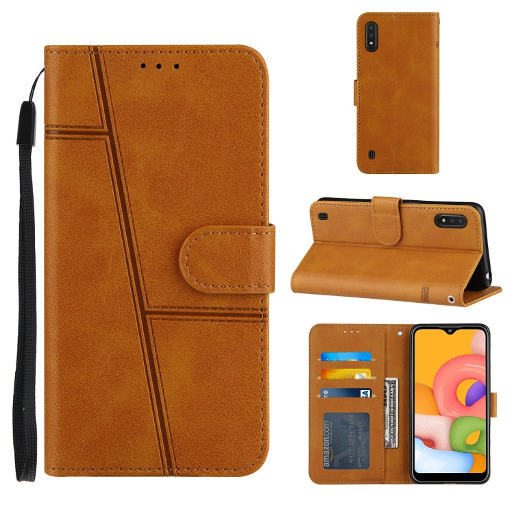 For Samsung Galaxy A01 Stitching Calf Texture Buckle Horizontal Flip Leather Case with Holder & Card Slots & Wallet & Lanyard