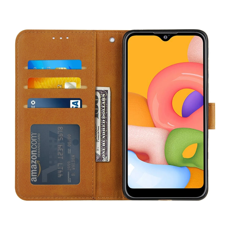 For Samsung Galaxy A01 Stitching Calf Texture Buckle Horizontal Flip Leather Case with Holder & Card Slots & Wallet & Lanyard