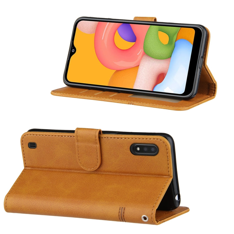 For Samsung Galaxy A01 Stitching Calf Texture Buckle Horizontal Flip Leather Case with Holder & Card Slots & Wallet & Lanyard