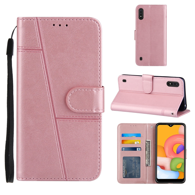 For Samsung Galaxy A01 Stitching Calf Texture Buckle Horizontal Flip Leather Case with Holder & Card Slots & Wallet & Lanyard