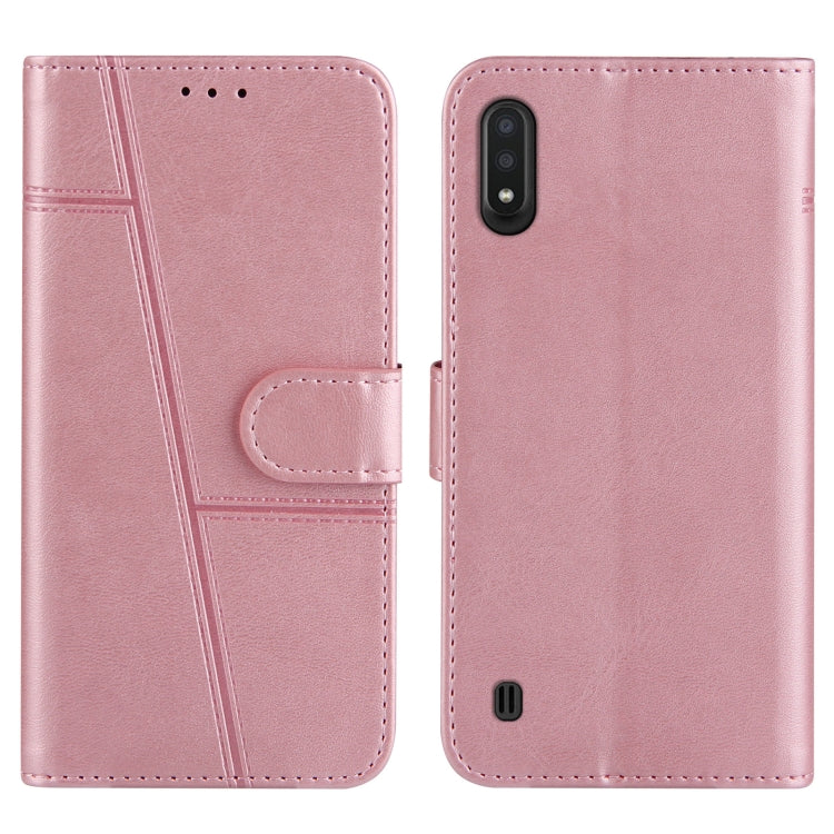For Samsung Galaxy A01 Stitching Calf Texture Buckle Horizontal Flip Leather Case with Holder & Card Slots & Wallet & Lanyard