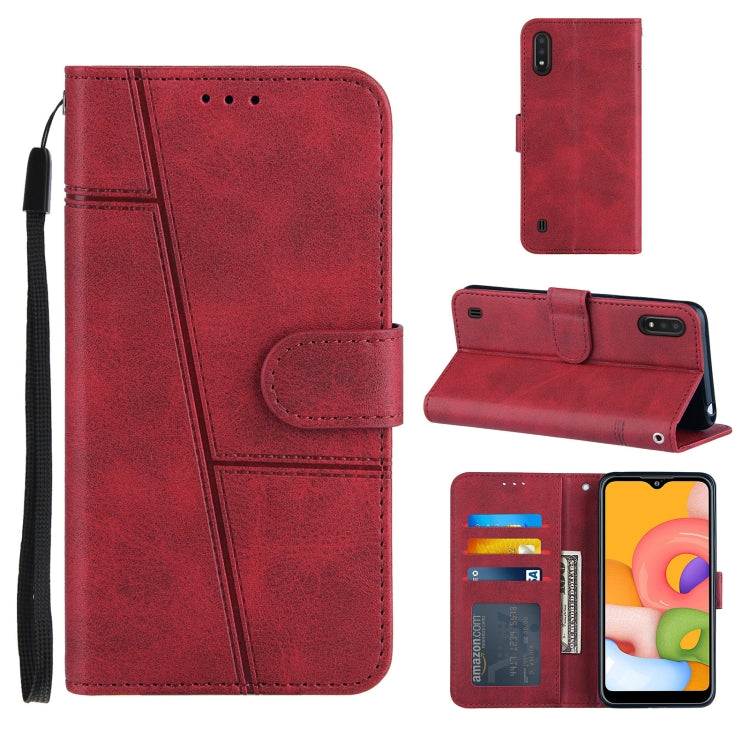 For Samsung Galaxy A01 Stitching Calf Texture Buckle Horizontal Flip Leather Case with Holder & Card Slots & Wallet & Lanyard