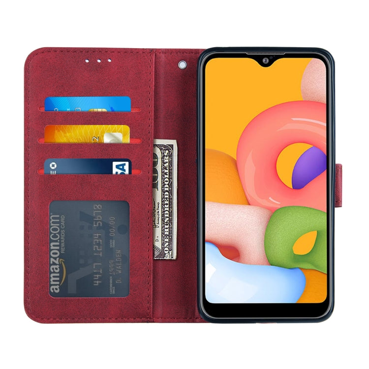 For Samsung Galaxy A01 Stitching Calf Texture Buckle Horizontal Flip Leather Case with Holder & Card Slots & Wallet & Lanyard