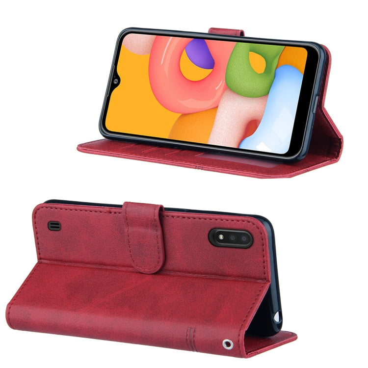 For Samsung Galaxy A01 Stitching Calf Texture Buckle Horizontal Flip Leather Case with Holder & Card Slots & Wallet & Lanyard