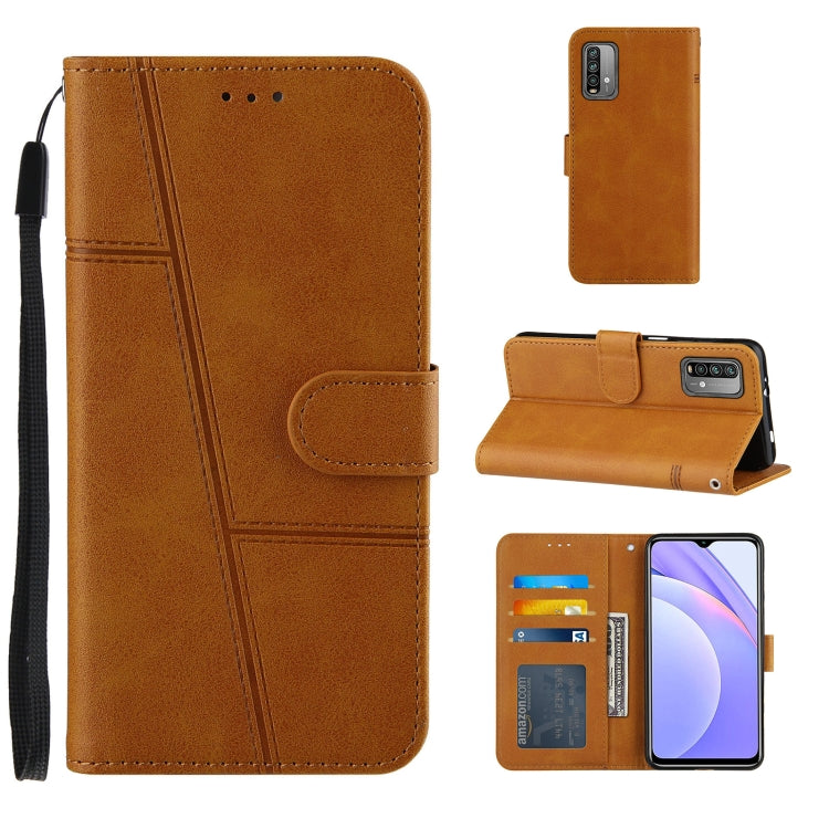 For Xiaomi Poco M3 / Redmi 9 Power / Note 9 4G Stitching Calf Texture Buckle Horizontal Flip Leather Case with Holder & Card Slots & Wallet & Lanyard
