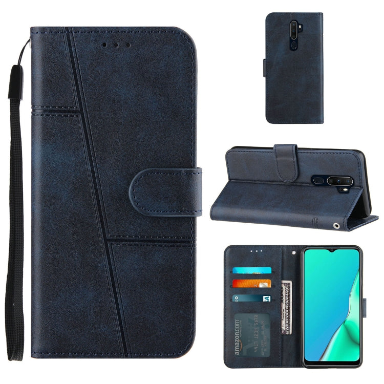 For OPPO A9 2020 Stitching Calf Texture Buckle Horizontal Flip Leather Case with Holder & Card Slots & Wallet & Lanyard