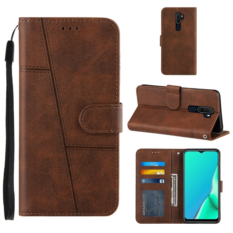 For OPPO A9 2020 Stitching Calf Texture Buckle Horizontal Flip Leather Case with Holder & Card Slots & Wallet & Lanyard