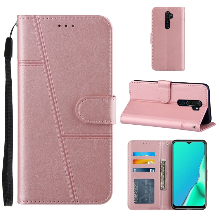 For OPPO A9 2020 Stitching Calf Texture Buckle Horizontal Flip Leather Case with Holder & Card Slots & Wallet & Lanyard