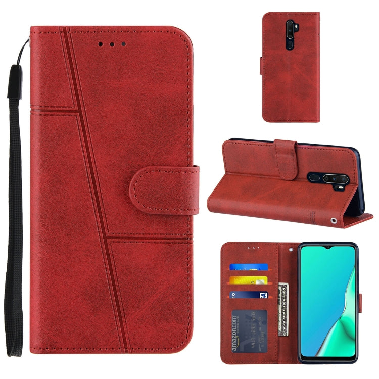 For OPPO A9 2020 Stitching Calf Texture Buckle Horizontal Flip Leather Case with Holder & Card Slots & Wallet & Lanyard