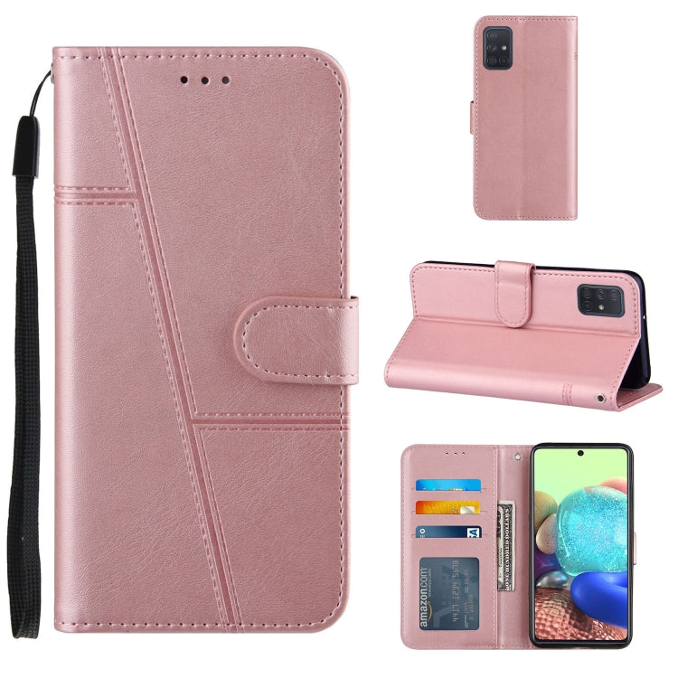 For Samsung Galaxy A71 5G Stitching Calf Texture Buckle Horizontal Flip Leather Case with Holder & Card Slots & Wallet & Lanyard