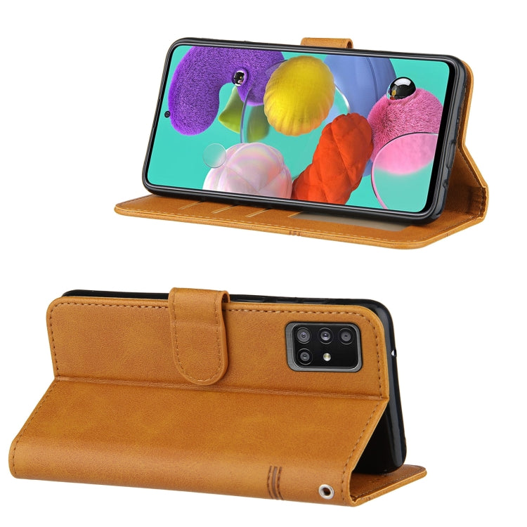 For Samsung Galaxy A51 5G Stitching Calf Texture Buckle Horizontal Flip Leather Case with Holder & Card Slots & Wallet & Lanyard