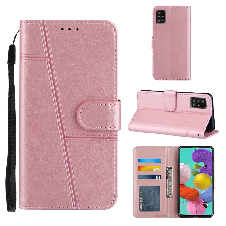 For Samsung Galaxy A51 5G Stitching Calf Texture Buckle Horizontal Flip Leather Case with Holder & Card Slots & Wallet & Lanyard