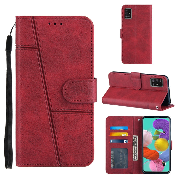 For Samsung Galaxy A51 5G Stitching Calf Texture Buckle Horizontal Flip Leather Case with Holder & Card Slots & Wallet & Lanyard