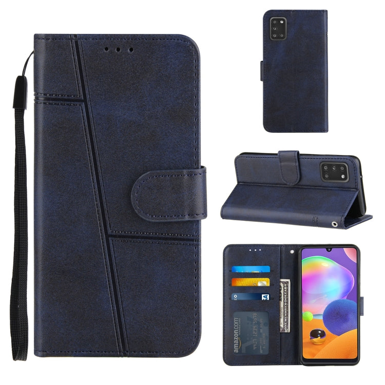 For Samsung Galaxy A31 4G Stitching Calf Texture Buckle Horizontal Flip Leather Case with Holder & Card Slots & Wallet & Lanyard