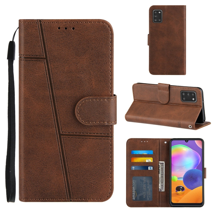 For Samsung Galaxy A31 4G Stitching Calf Texture Buckle Horizontal Flip Leather Case with Holder & Card Slots & Wallet & Lanyard