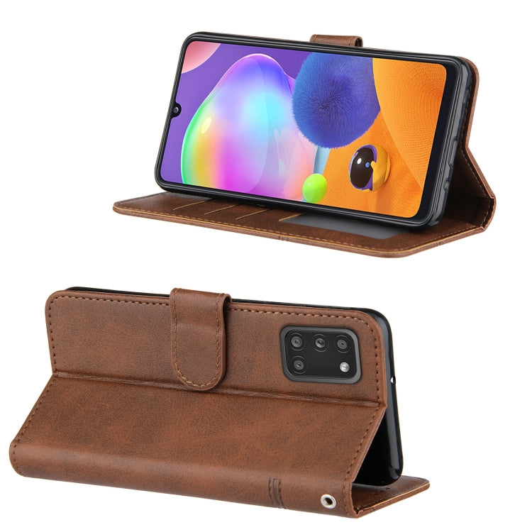For Samsung Galaxy A31 4G Stitching Calf Texture Buckle Horizontal Flip Leather Case with Holder & Card Slots & Wallet & Lanyard