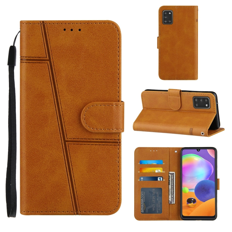 For Samsung Galaxy A31 4G Stitching Calf Texture Buckle Horizontal Flip Leather Case with Holder & Card Slots & Wallet & Lanyard