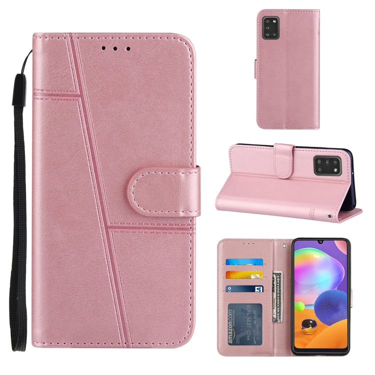 For Samsung Galaxy A31 4G Stitching Calf Texture Buckle Horizontal Flip Leather Case with Holder & Card Slots & Wallet & Lanyard