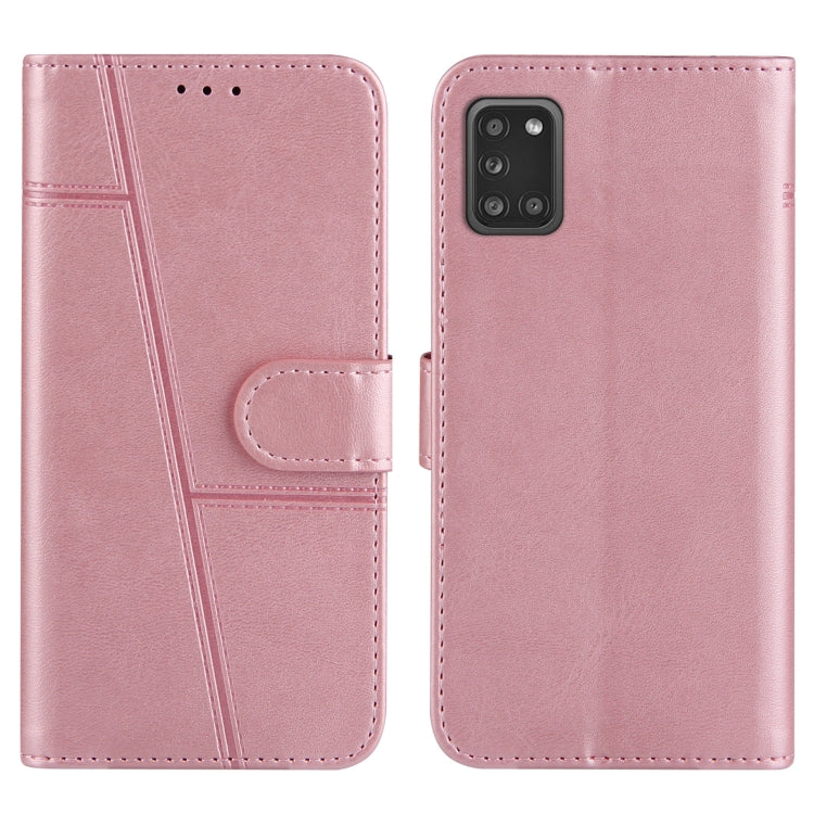 For Samsung Galaxy A31 4G Stitching Calf Texture Buckle Horizontal Flip Leather Case with Holder & Card Slots & Wallet & Lanyard