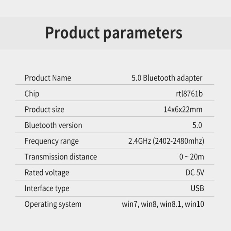JD-08H Bluetooth Adapter 5.0 USB Desktop Computer Keyboard Headset RTL8761