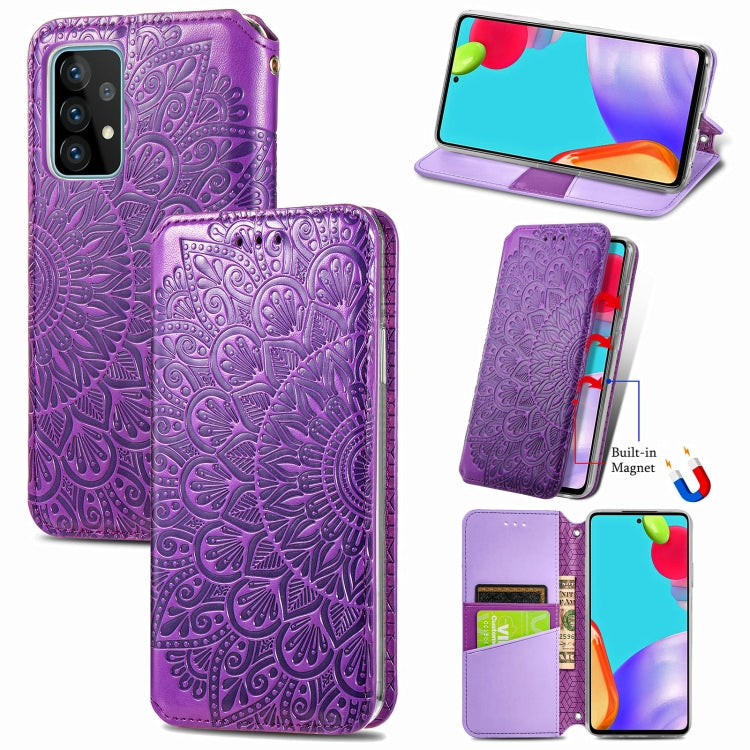 For Samsung Galaxy A72 5G / 4G Blooming Mandala Embossed Pattern Magnetic Horizontal Flip Leather Case with Holder & Card Slots & Wallet