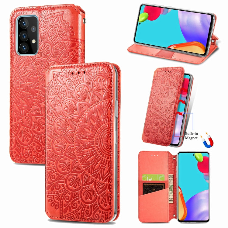 For Samsung Galaxy A72 5G / 4G Blooming Mandala Embossed Pattern Magnetic Horizontal Flip Leather Case with Holder & Card Slots & Wallet
