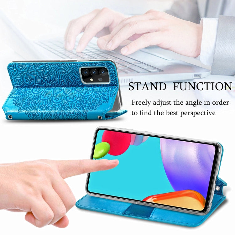 For Samsung Galaxy A52 5G / 4G Blooming Mandala Embossed Pattern Magnetic Horizontal Flip Leather Case with Holder & Card Slots & Wallet