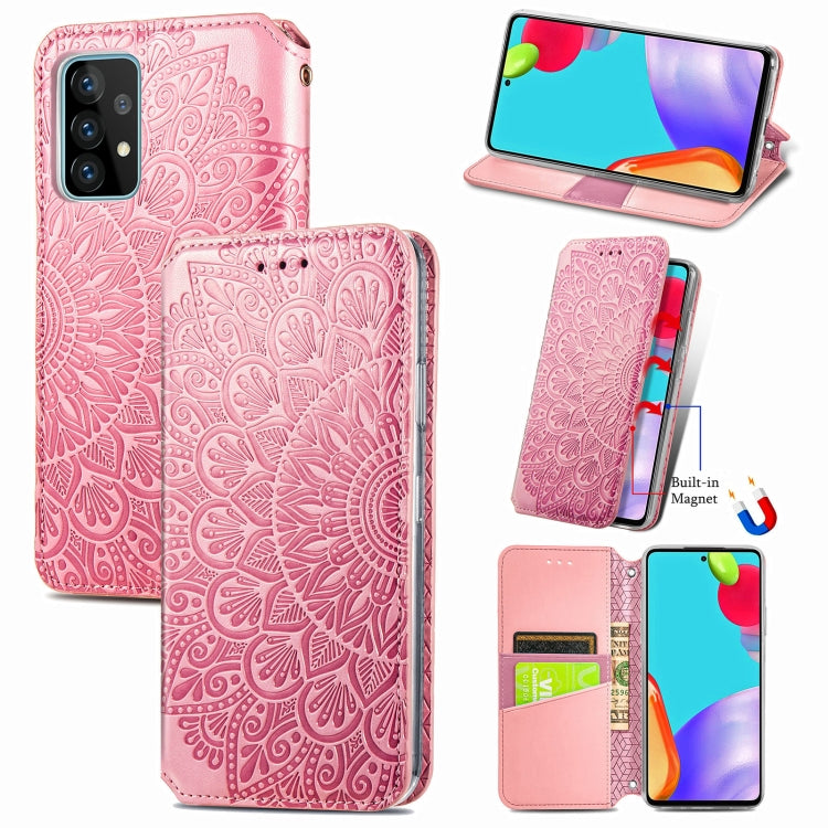For Samsung Galaxy A52 5G / 4G Blooming Mandala Embossed Pattern Magnetic Horizontal Flip Leather Case with Holder & Card Slots & Wallet