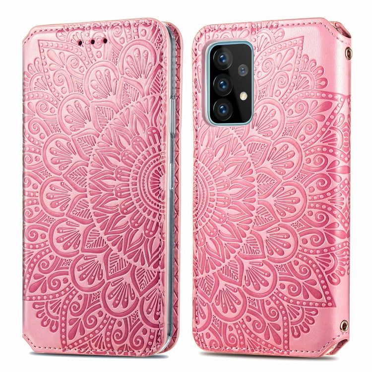 For Samsung Galaxy A52 5G / 4G Blooming Mandala Embossed Pattern Magnetic Horizontal Flip Leather Case with Holder & Card Slots & Wallet