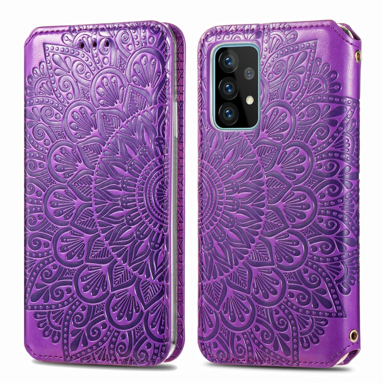 For Samsung Galaxy A52 5G / 4G Blooming Mandala Embossed Pattern Magnetic Horizontal Flip Leather Case with Holder & Card Slots & Wallet