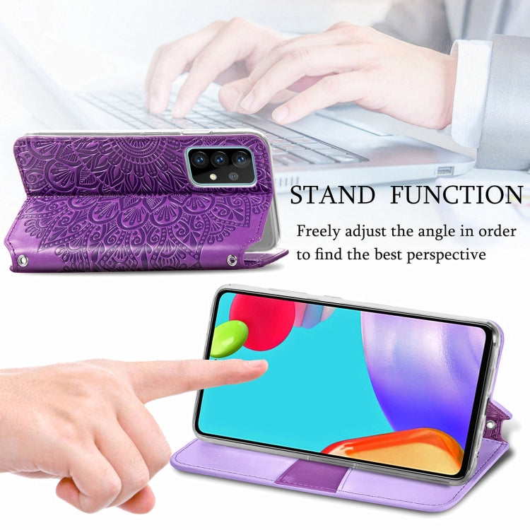 For Samsung Galaxy A52 5G / 4G Blooming Mandala Embossed Pattern Magnetic Horizontal Flip Leather Case with Holder & Card Slots & Wallet