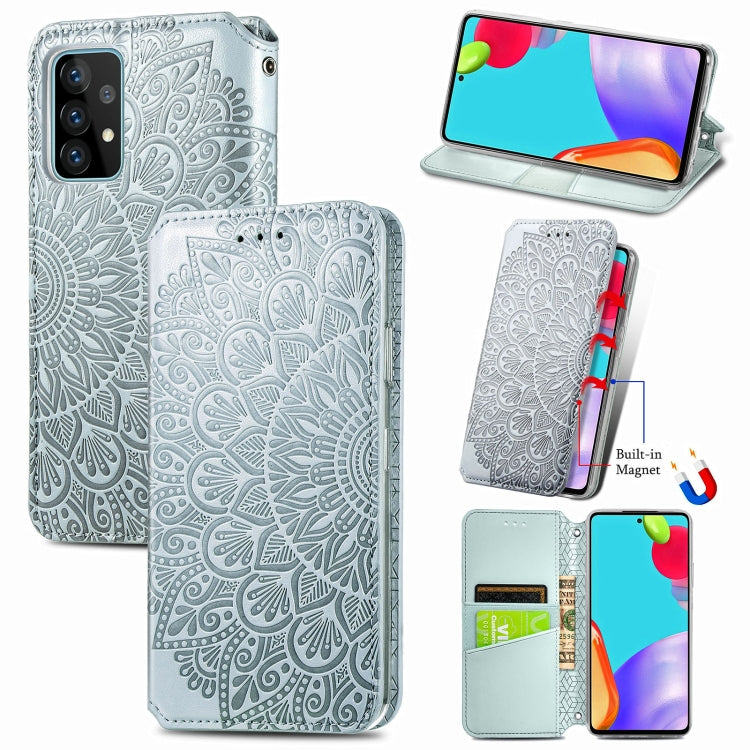 For Samsung Galaxy A52 5G / 4G Blooming Mandala Embossed Pattern Magnetic Horizontal Flip Leather Case with Holder & Card Slots & Wallet