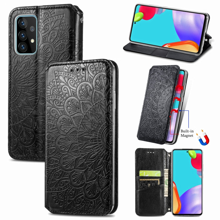 For Samsung Galaxy A52 5G / 4G Blooming Mandala Embossed Pattern Magnetic Horizontal Flip Leather Case with Holder & Card Slots & Wallet