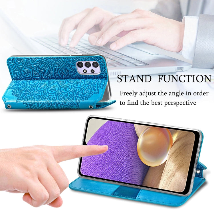 For Samsung Galaxy A32 5G Blooming Mandala Embossed Pattern Magnetic Horizontal Flip Leather Case with Holder & Card Slots & Wallet