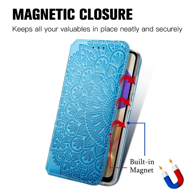 For Samsung Galaxy A32 5G Blooming Mandala Embossed Pattern Magnetic Horizontal Flip Leather Case with Holder & Card Slots & Wallet
