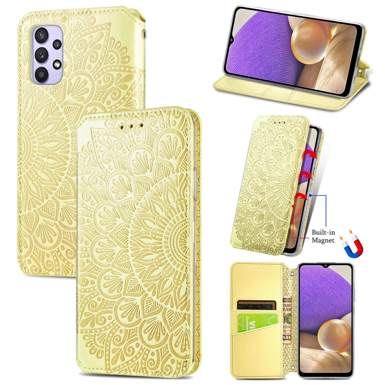 For Samsung Galaxy A32 5G Blooming Mandala Embossed Pattern Magnetic Horizontal Flip Leather Case with Holder & Card Slots & Wallet