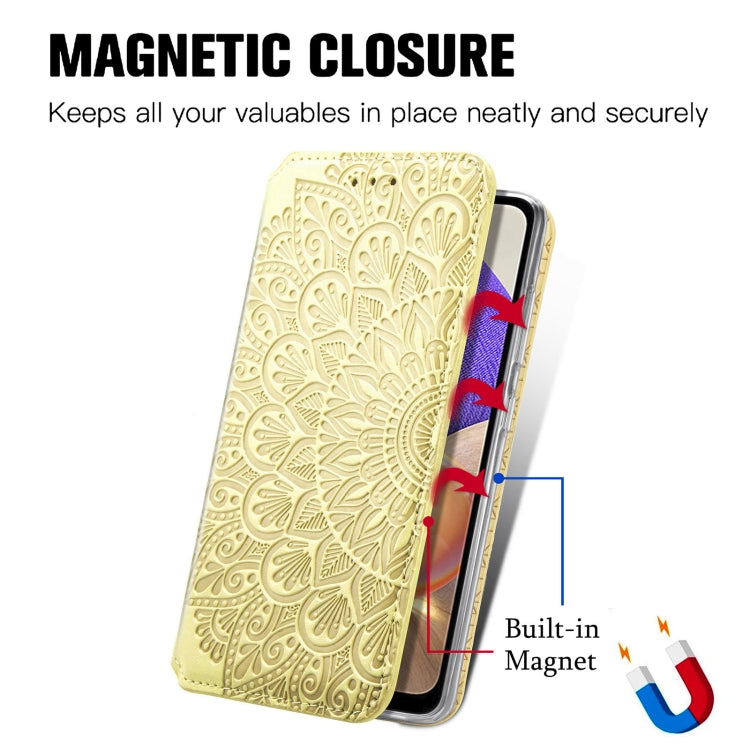 For Samsung Galaxy A32 5G Blooming Mandala Embossed Pattern Magnetic Horizontal Flip Leather Case with Holder & Card Slots & Wallet