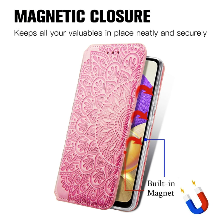 For Samsung Galaxy A32 5G Blooming Mandala Embossed Pattern Magnetic Horizontal Flip Leather Case with Holder & Card Slots & Wallet