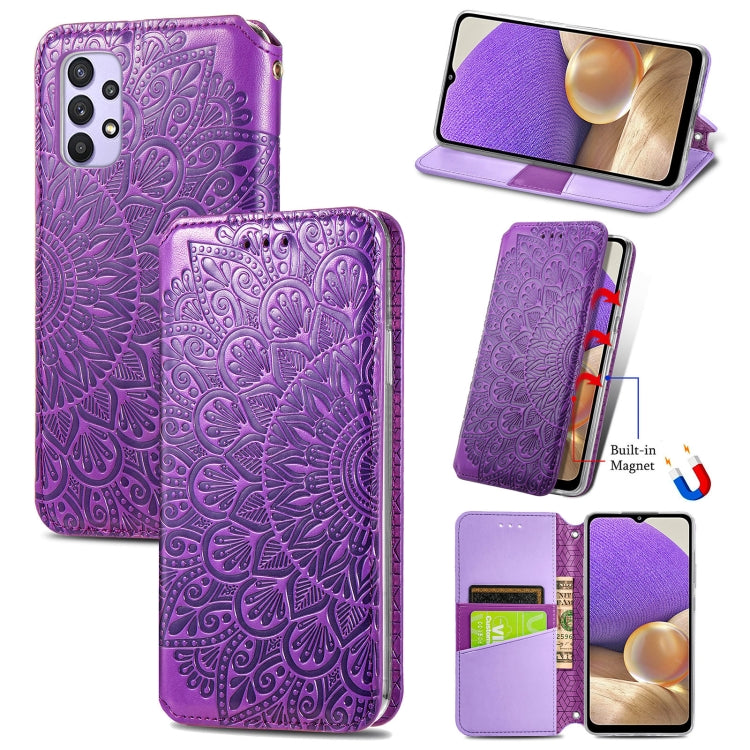 For Samsung Galaxy A32 5G Blooming Mandala Embossed Pattern Magnetic Horizontal Flip Leather Case with Holder & Card Slots & Wallet